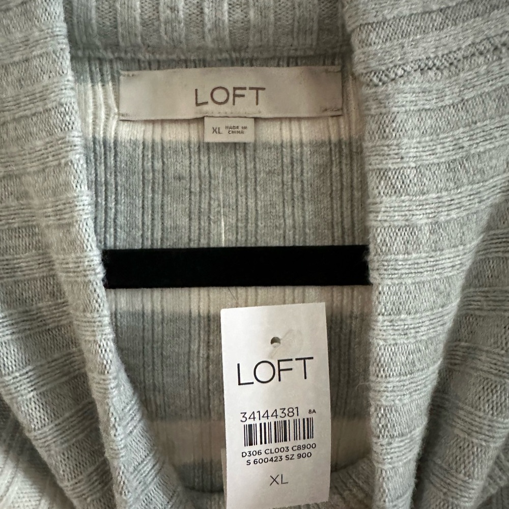 LOFT Gray and Cream Striped Turtleneck Sweater - Picture 2 of 4